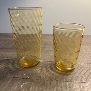Vintage Mid Century Anchor Hocking Amber Optic Honeycomb Glass Tumbler Set of 2